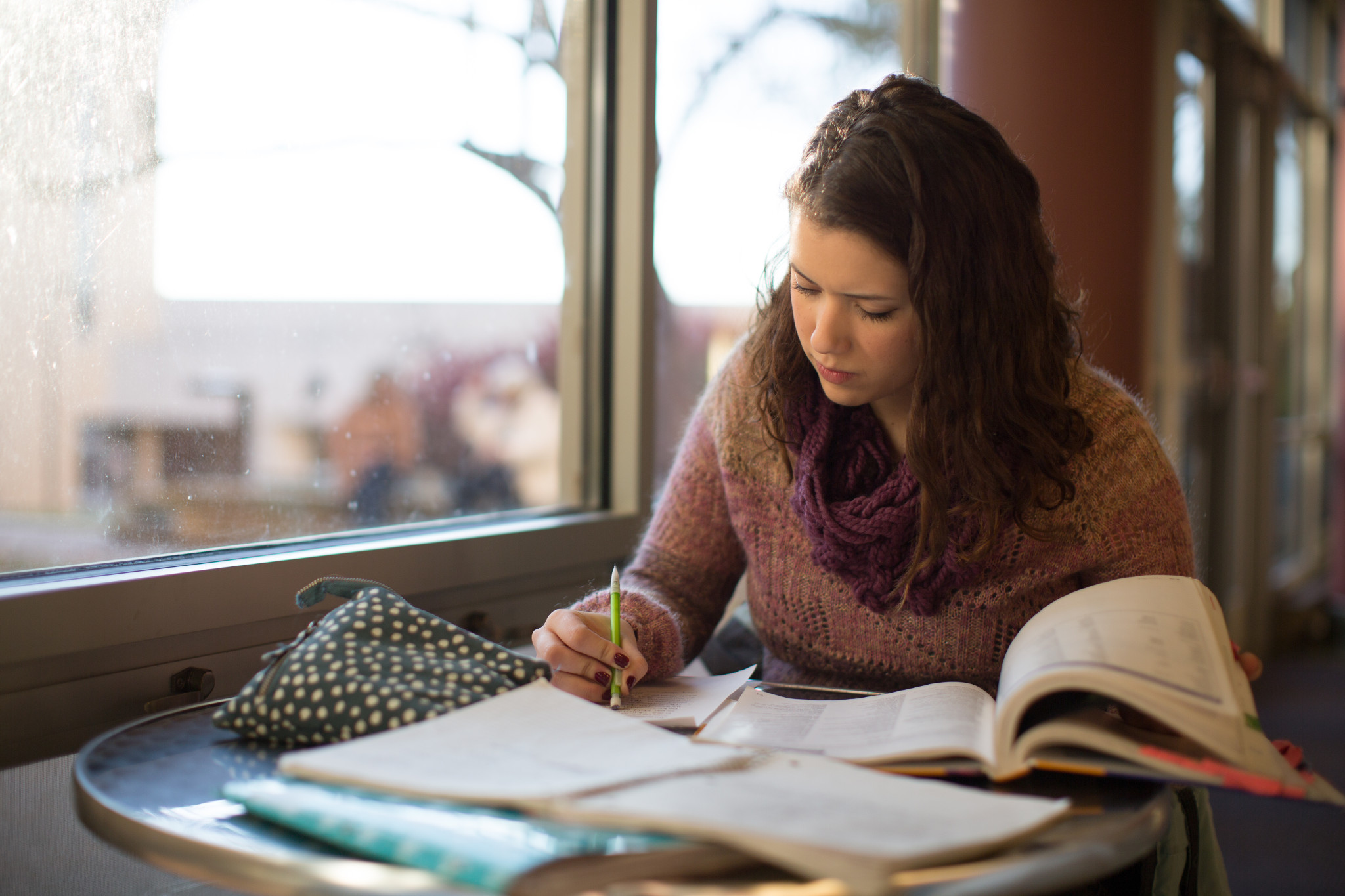 A woman studying