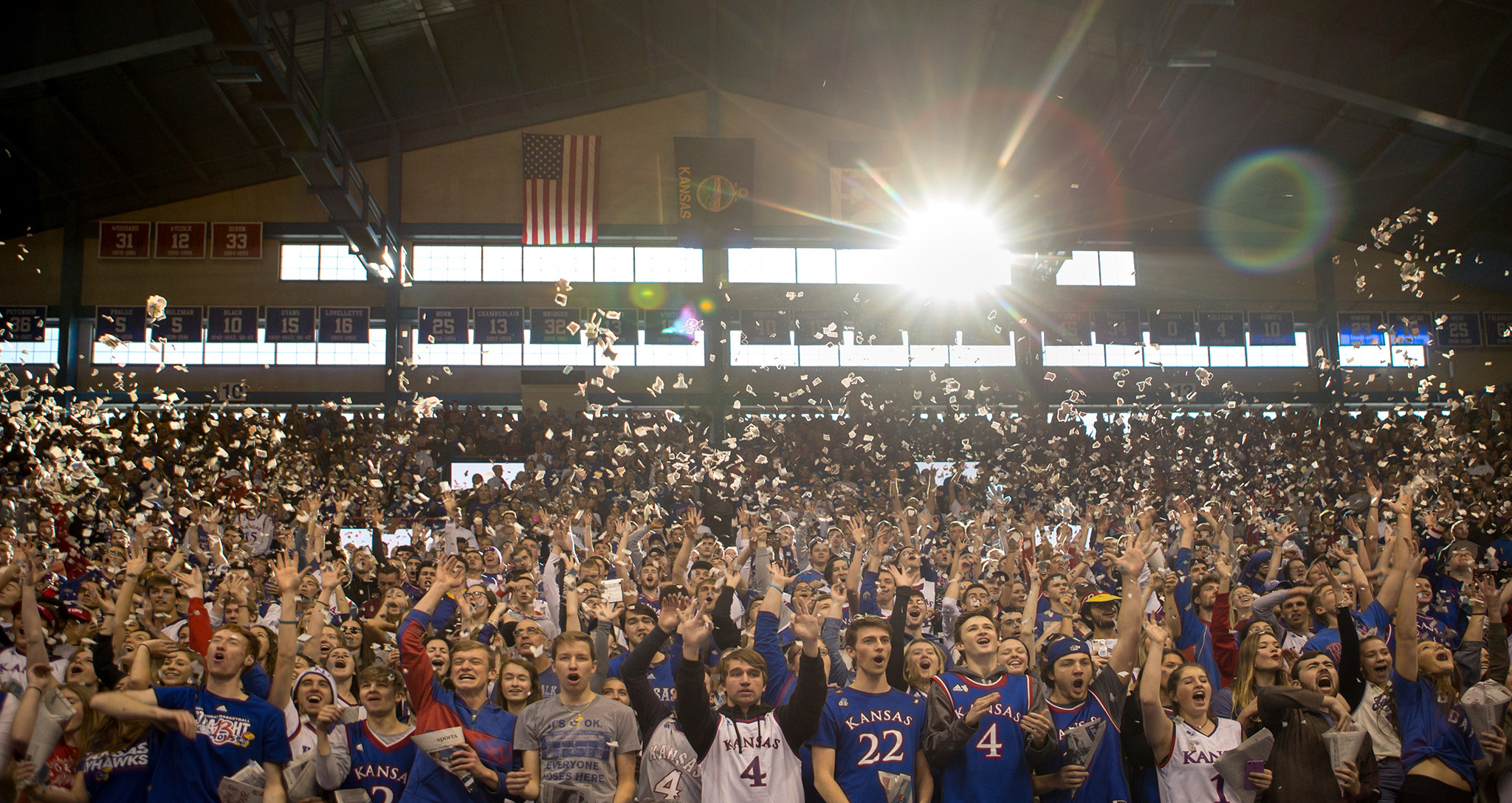 people celebrating in Allen Fieldhouse