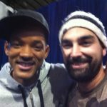 A selfie of Barry wearing a white beanie hat and actor Will Smith wearing a black baseball cap