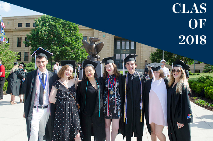 Students of the Class of 2018 on front of Strong Hall