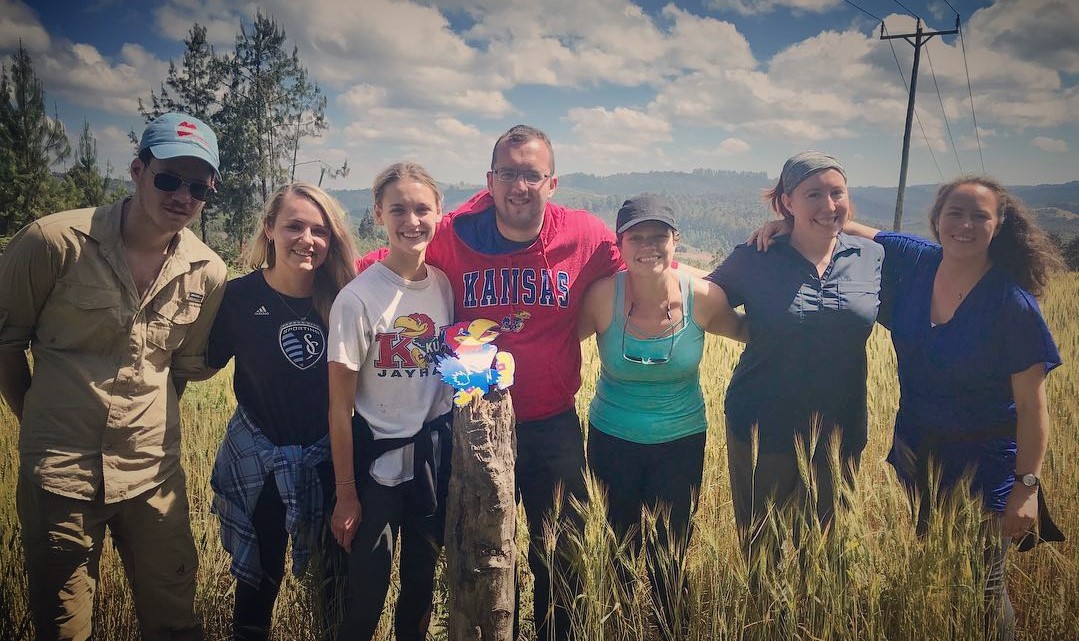 Seven Jayhawks and their professor in the Tanzanian Southern Highlands