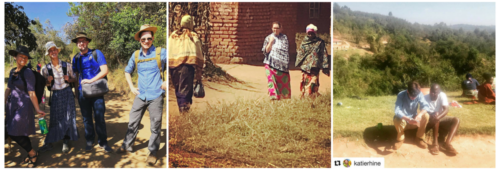 Left: Hats off to our students on their way to their homestays! Middle: Symantha Dawson walking with her host sister to give her condolences to a nearby family who lost a loved one. Right: Mwalimu (Professor Peter Ojiambo) works with John Cormier on his thank you speech to his host family in Mufindi