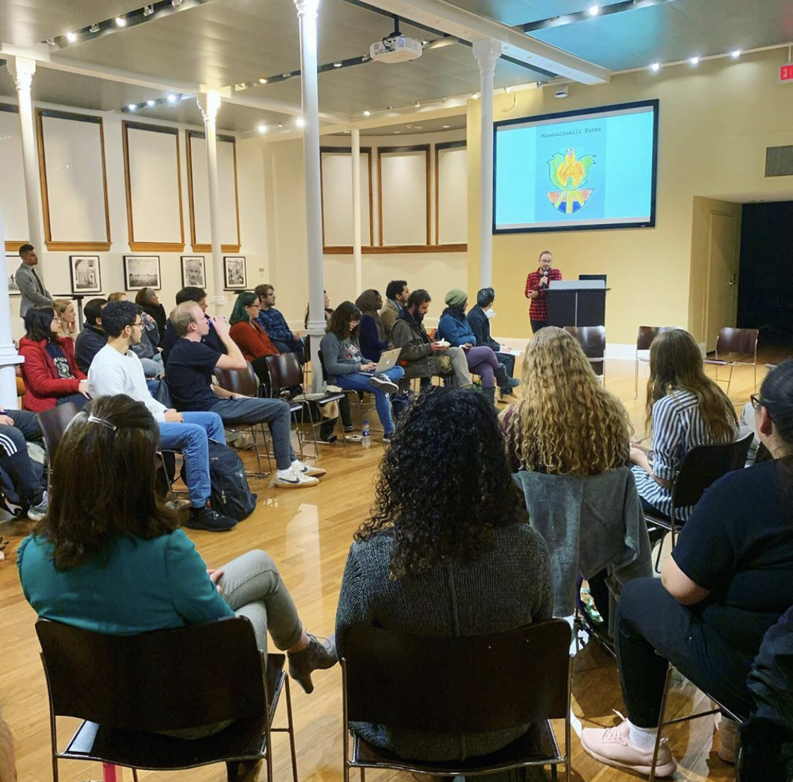 Otteson speaking at the Community center