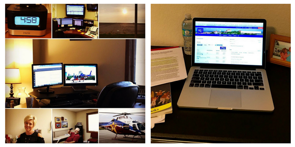 A collage featuring images of a laptop, a dual screen workstation, an alarm clock and a helicopter