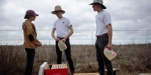 Members of the Beekeeping Club doing field work