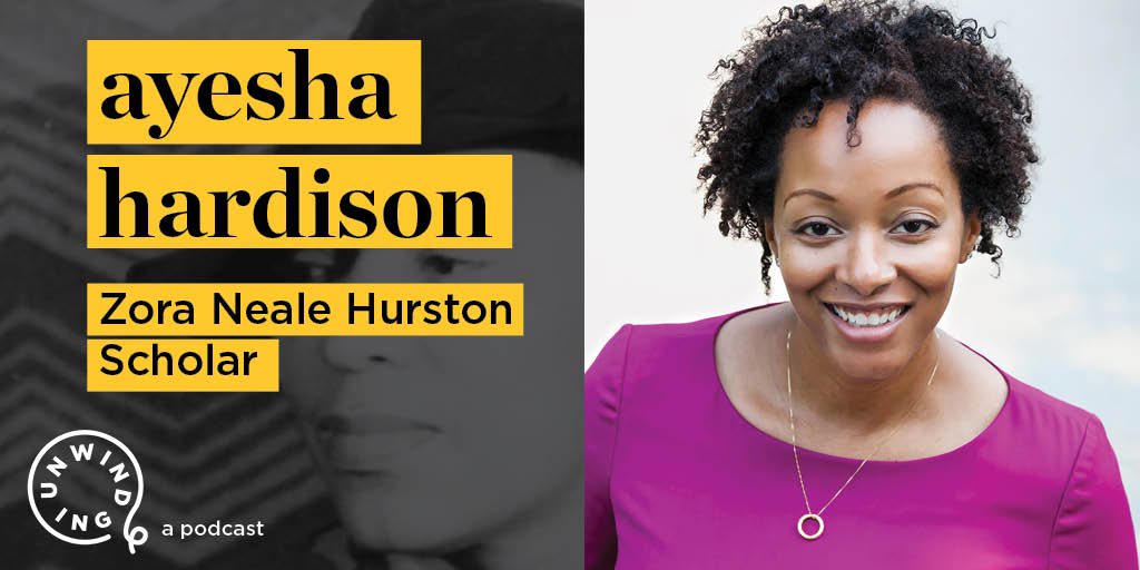 Ayesha Hardison with the text 'Zora Neale Hurston Scholar'