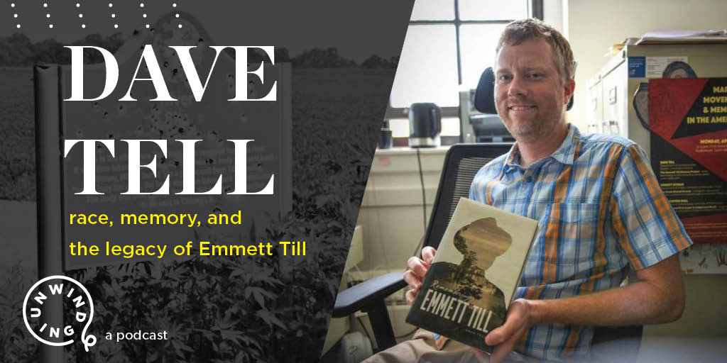 Photo of Dave Tell holding an Emmet Till book