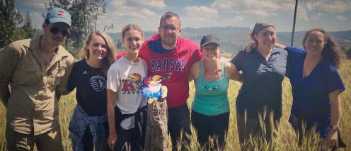 Seven Jayhawks and their professor in the Tanzanian Southern Highlands