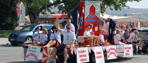 People on a parade float
