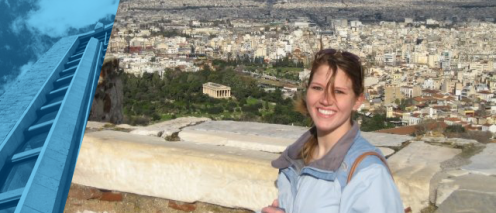 Rebecca Rumptz in front of a city scenery