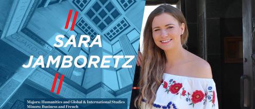Sara Jamboretz and the text 'Majors: Humanities and Global & International Studies, Minors: Business and French'