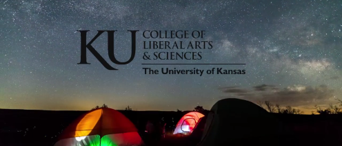 A nightsky backdrop with the KU College of liberal arts and sciences logo