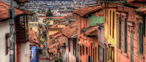 A street in Bogota with a view of the city