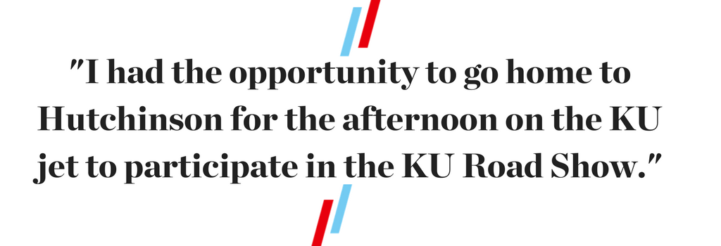 "I had the opportunity to go home to Hutchinson for the afternoon on the KU jet to participate in the KU Road Show."
