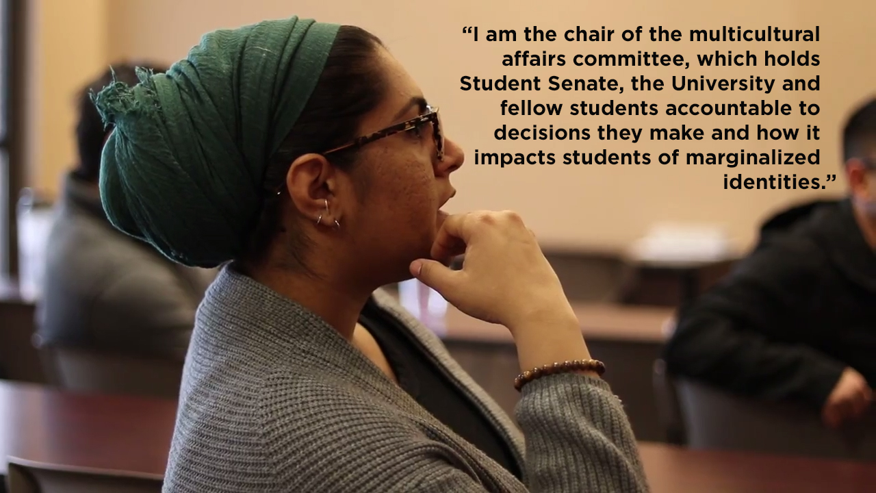 “I am the chair of the multicultural affairs committee, which holds Student Senate, the University and fellow students accountable to decisions they make and how it impacts students of marginalized identities.”