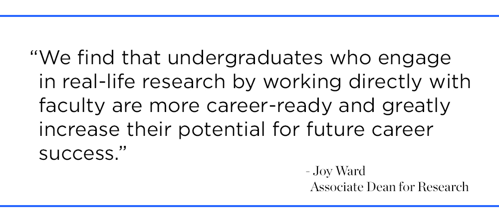 We find that undergraduates who engage in real-life research by working directly with faculty are more career-ready and greatly increase their potential for future career success,”